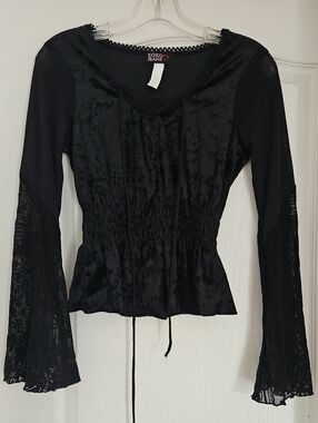 XOXO Black Velvet Lace Peplum Blouse